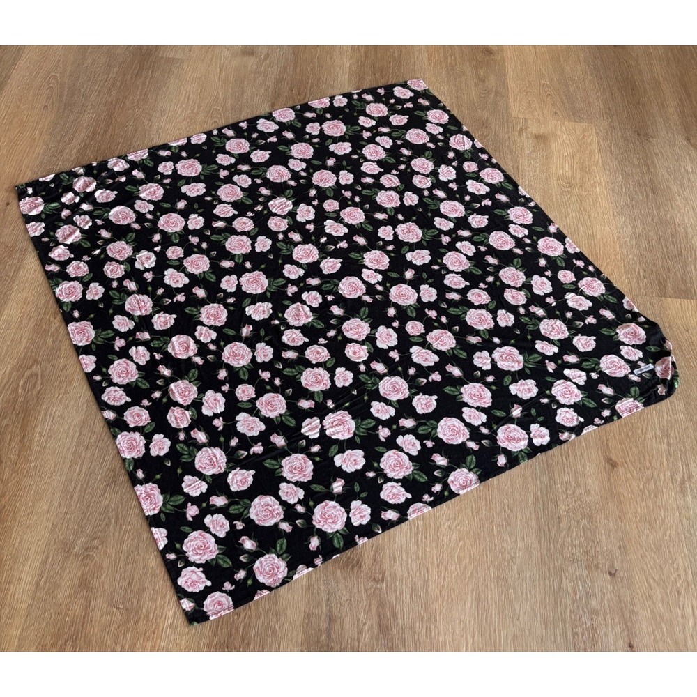 Posh Peanut Pink Rose Floral Bamboo Viscose Swaddle Blanket Black Pink OS